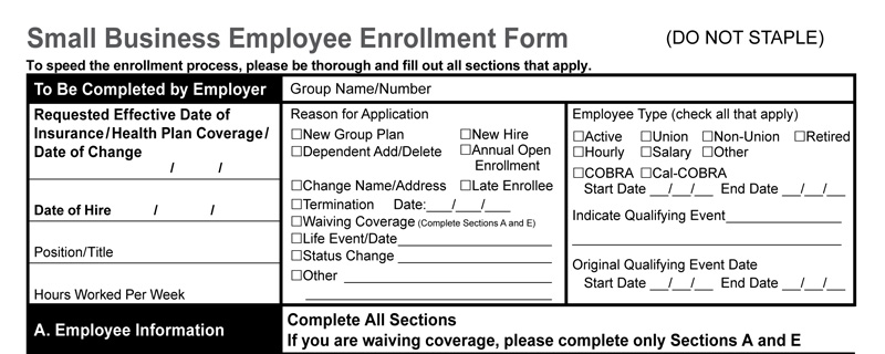 Example Small Business Employee Insurance Enrollment Form